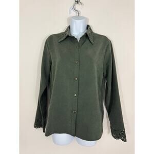 Vintage Bill Blass Faux Suede Green Button Up Shirt S